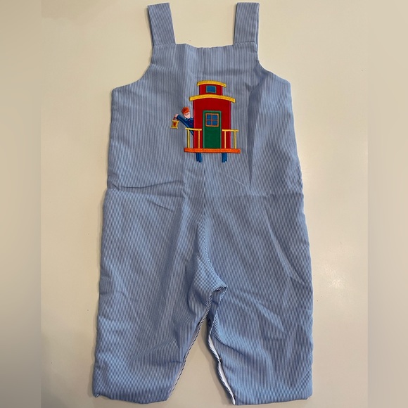 Mulberry Street Embroidered Train Overalls 12 month - Picture 2 of 4